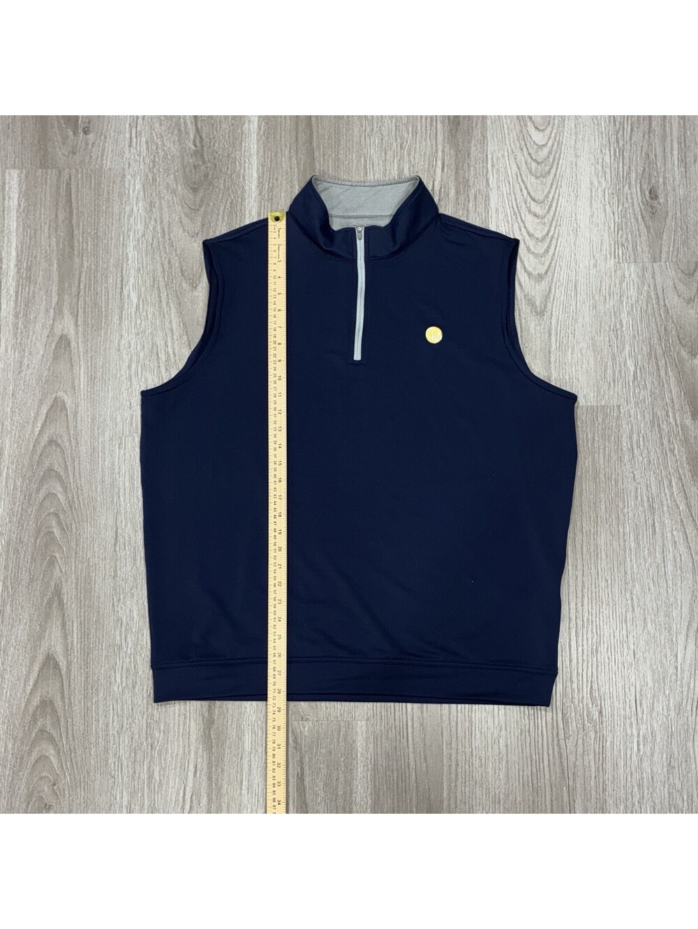 Peter Millar Crown Sport Quarter Zip Golf Vest Navy Blue Men’s XL Yellow Crest
